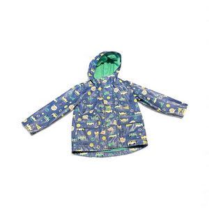 Joe Fresh Blue Rain Jacket Kids Size 4 Peace Bus Print Waterproof Coat